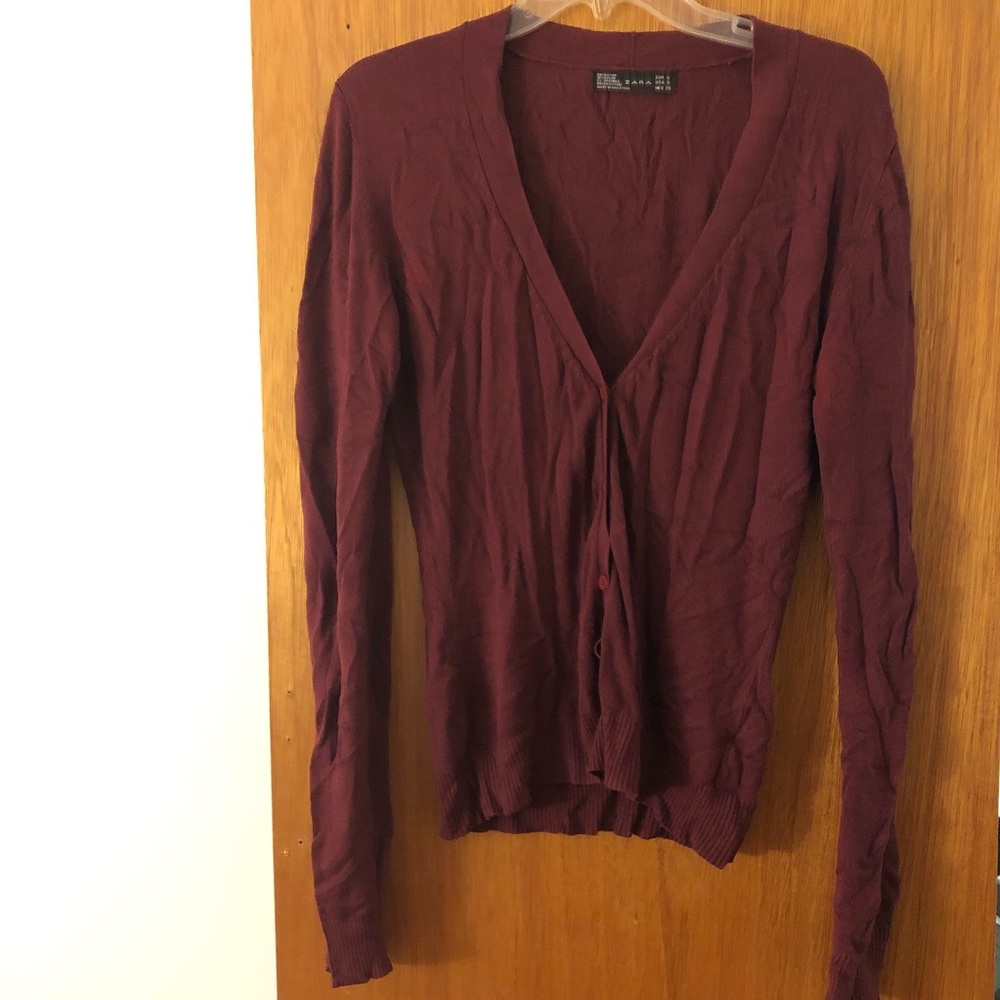 Zara Thin Button Cardigan Burgundy Women’s Sz S